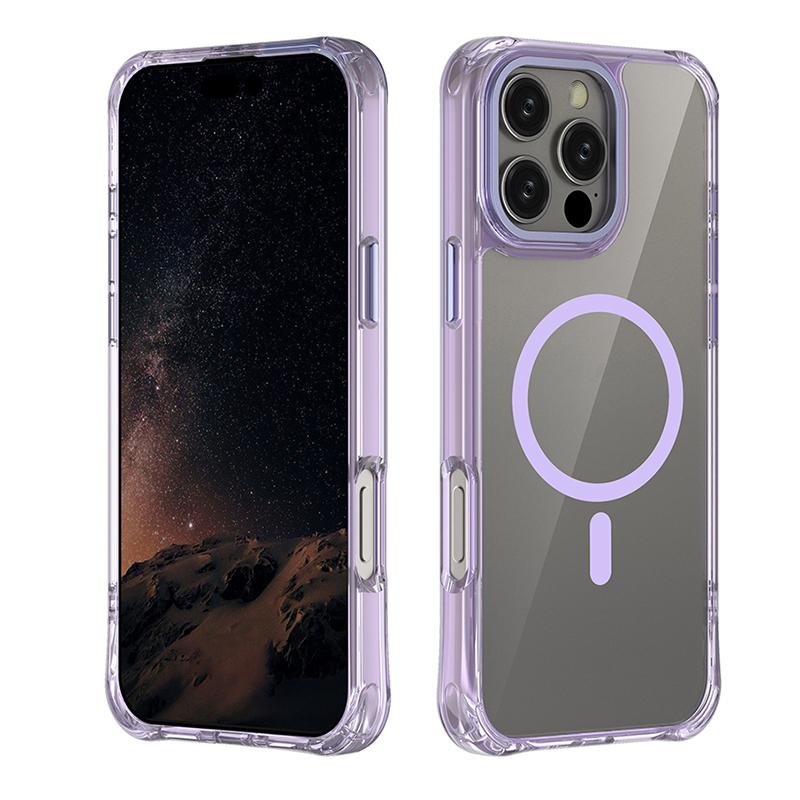 For iPhone 16 Pro Max Shockproof Magnetic PC Hybrid TPU Phone Case - Transparent Purple - EDA009793505B
