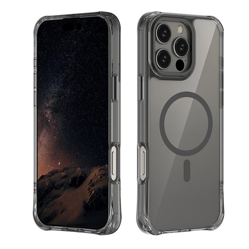 For iPhone 16 Pro Max Shockproof Magnetic PC Hybrid TPU Phone Case - Transparent Black - EDA009793505D