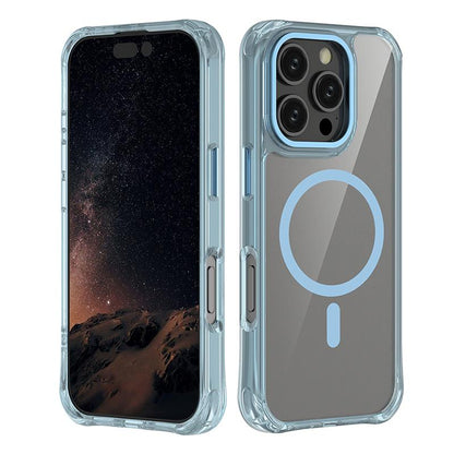 For iPhone 16 Pro Shockproof Magnetic PC Hybrid TPU Phone Case - Transparent Blue - EDA009793506A