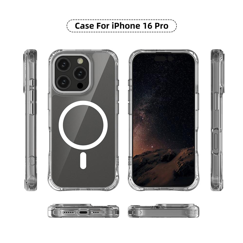 For iPhone 16 Pro Shockproof Magnetic PC Hybrid TPU Phone Case - Transparent Blue - EDA009793506A
