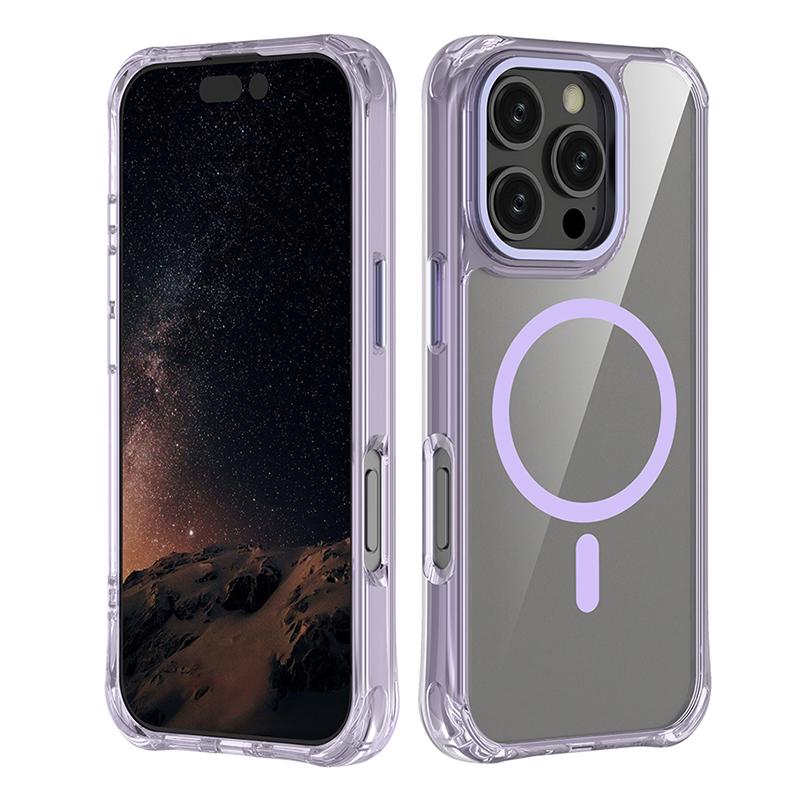 For iPhone 16 Pro Shockproof Magnetic PC Hybrid TPU Phone Case - Transparent Purple - EDA009793506B