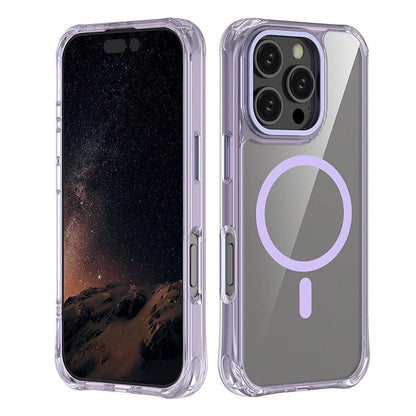 For iPhone 16 Pro Shockproof Magnetic PC Hybrid TPU Phone Case - Transparent Purple - EDA009793506B