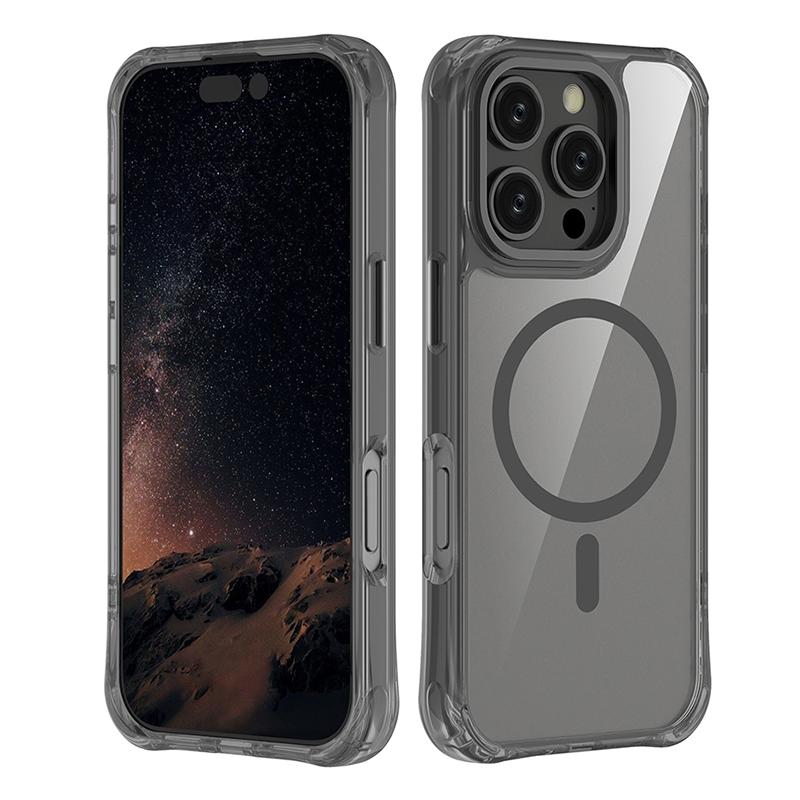 For iPhone 16 Pro Shockproof Magnetic PC Hybrid TPU Phone Case - Transparent Black - EDA009793506D