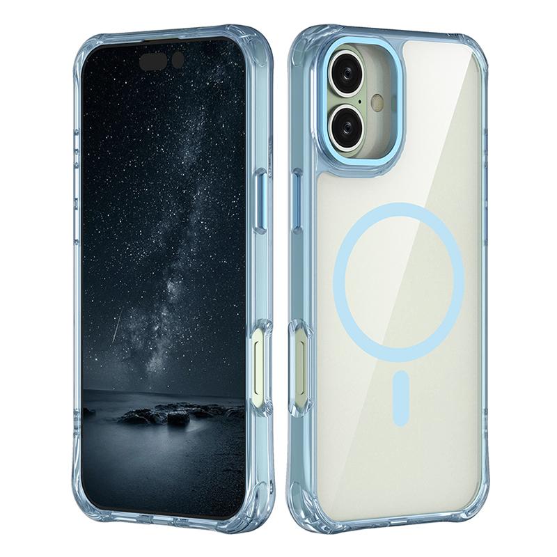 For iPhone 16 Plus Shockproof Magnetic PC Hybrid TPU Phone Case - Transparent Blue - EDA009793507A