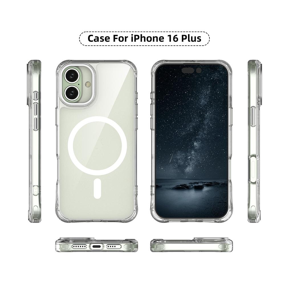 For iPhone 16 Plus Shockproof Magnetic PC Hybrid TPU Phone Case - Transparent Blue - EDA009793507A