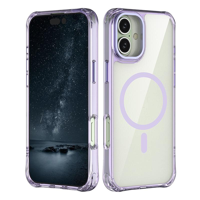 For iPhone 16 Plus Shockproof Magnetic PC Hybrid TPU Phone Case - Transparent Purple - EDA009793507B
