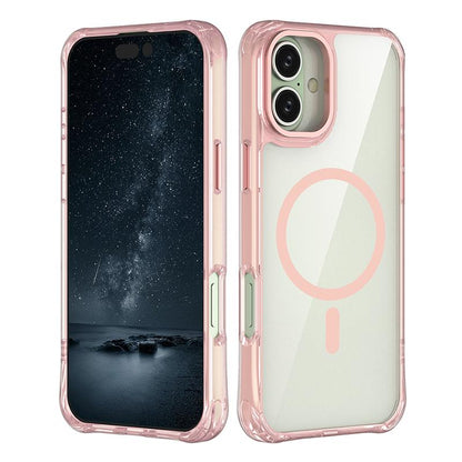 For iPhone 16 Plus Shockproof Magnetic PC Hybrid TPU Phone Case - Transparent Pink - EDA009793507C