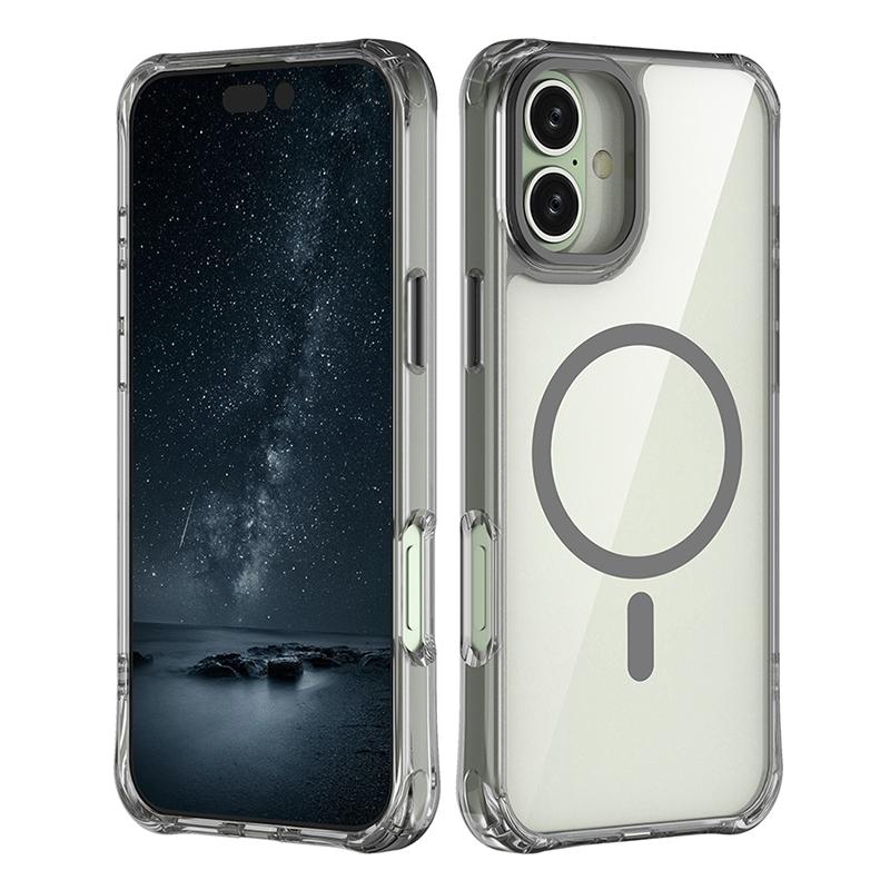 For iPhone 16 Plus Shockproof Magnetic PC Hybrid TPU Phone Case - Transparent Black - EDA009793507D