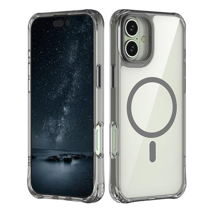 For iPhone 16 Plus Shockproof Magnetic PC Hybrid TPU Phone Case - Transparent Black - EDA009793507D
