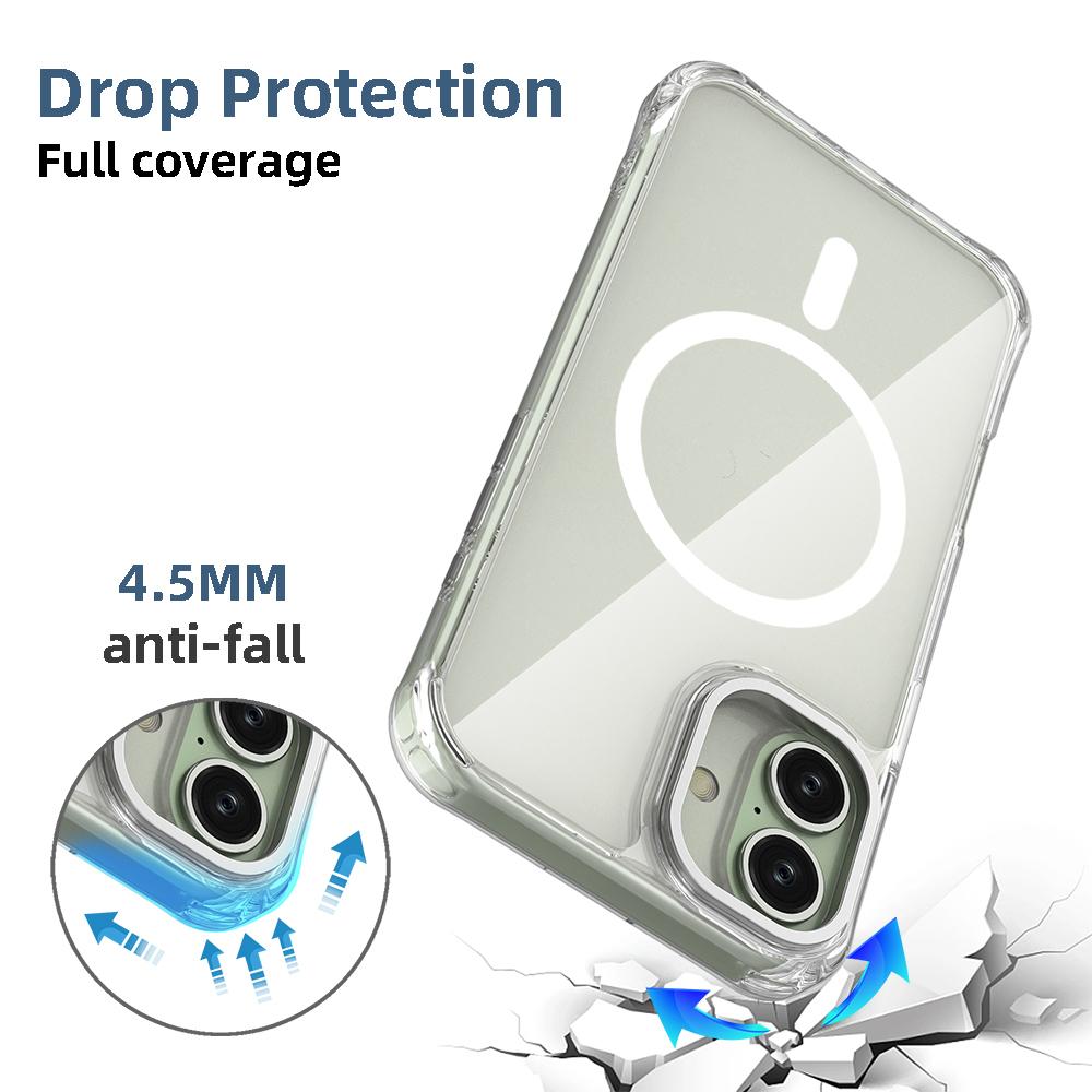 For iPhone 16 Plus Shockproof Magnetic PC Hybrid TPU Phone Case - Transparent Black - EDA009793507D