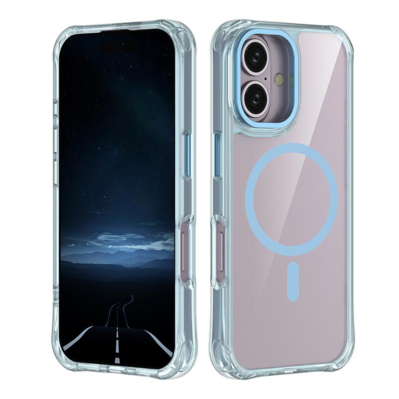 For iPhone 16 Shockproof Magnetic PC Hybrid TPU Phone Case - Transparent Blue - EDA009793508A