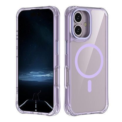 For iPhone 16 Shockproof Magnetic PC Hybrid TPU Phone Case - Transparent Purple - EDA009793508B