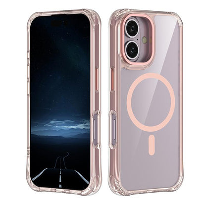 For iPhone 16 Shockproof Magnetic PC Hybrid TPU Phone Case - Transparent Pink - EDA009793508C