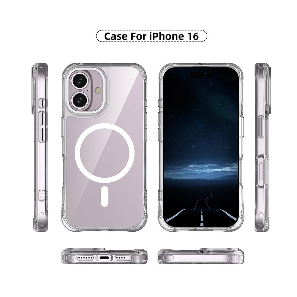 For iPhone 16 Shockproof Magnetic PC Hybrid TPU Phone Case - Transparent Pink - EDA009793508C