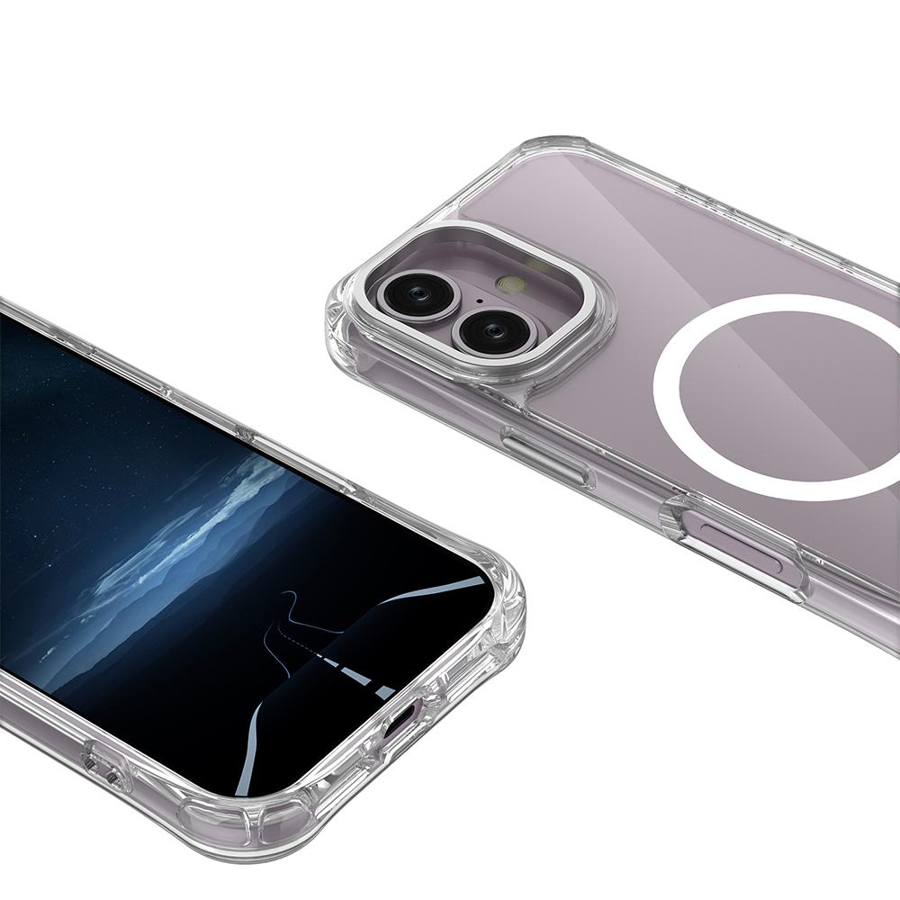 For iPhone 16 Shockproof Magnetic PC Hybrid TPU Phone Case - Transparent Pink - EDA009793508C