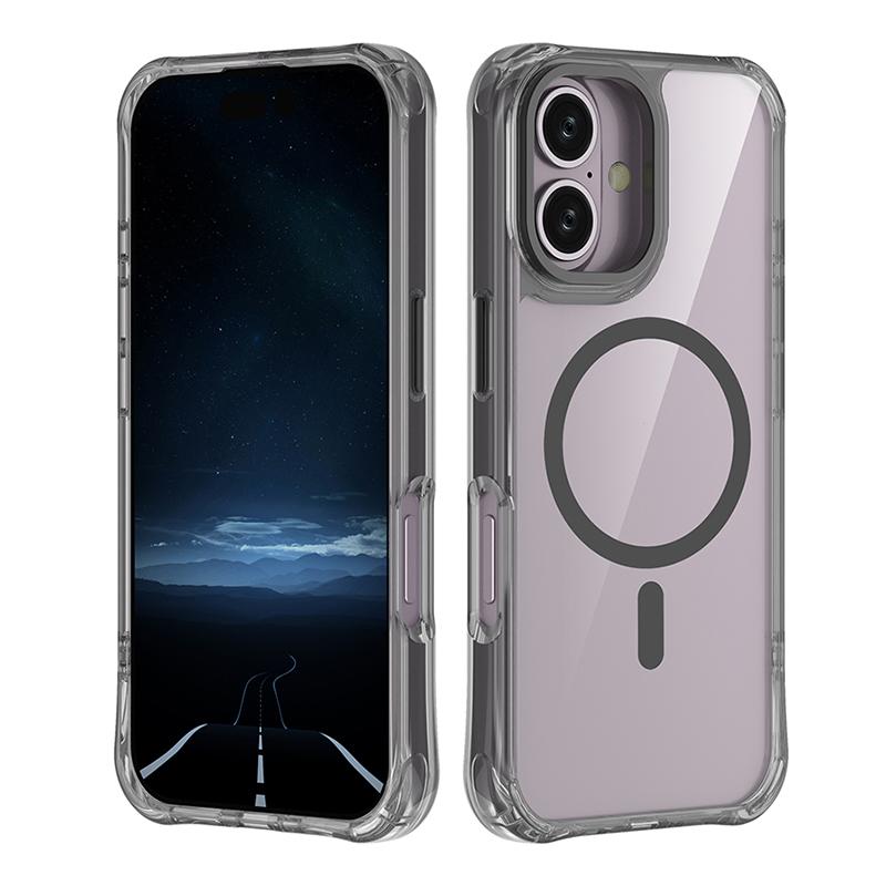 For iPhone 16 Shockproof Magnetic PC Hybrid TPU Phone Case - Transparent Black - EDA009793508D