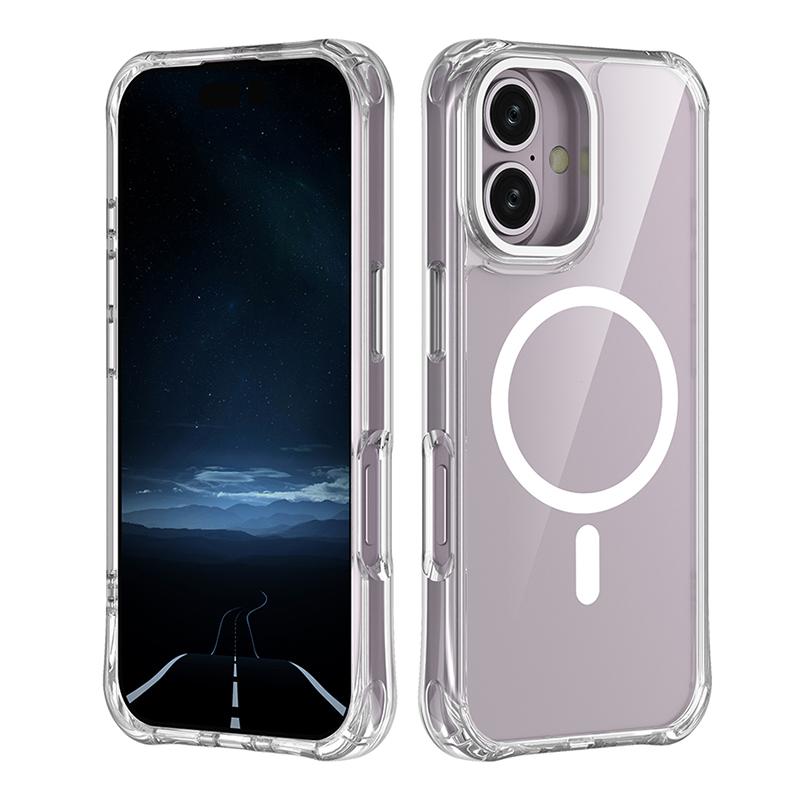 For iPhone 16 Shockproof Magnetic PC Hybrid TPU Phone Case - Transparent - EDA009793508E