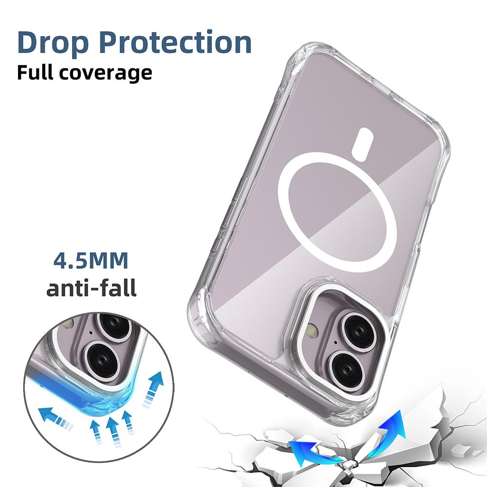 For iPhone 16 Shockproof Magnetic PC Hybrid TPU Phone Case - Transparent - EDA009793508E