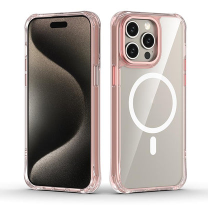 For iPhone 15 Pro Max Shockproof Magnetic PC Hybrid TPU Phone Case - Transparent Pink - EDA009793509C