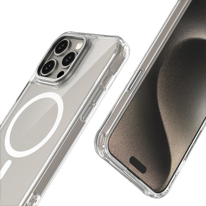For iPhone 15 Pro Max Shockproof Magnetic PC Hybrid TPU Phone Case - Transparent Pink - EDA009793509C