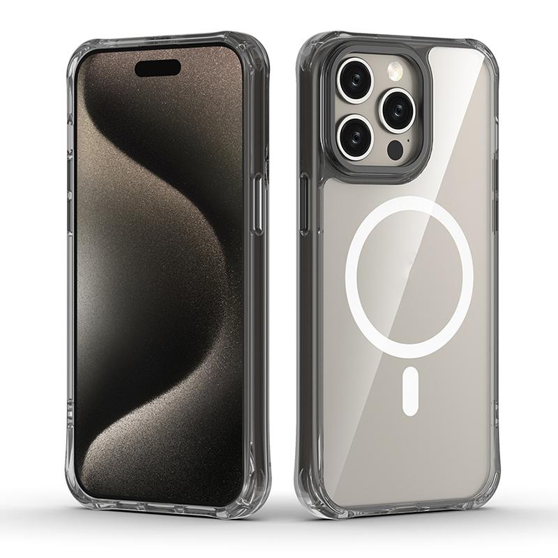 For iPhone 15 Pro Max Shockproof Magnetic PC Hybrid TPU Phone Case - Transparent Black - EDA009793509D