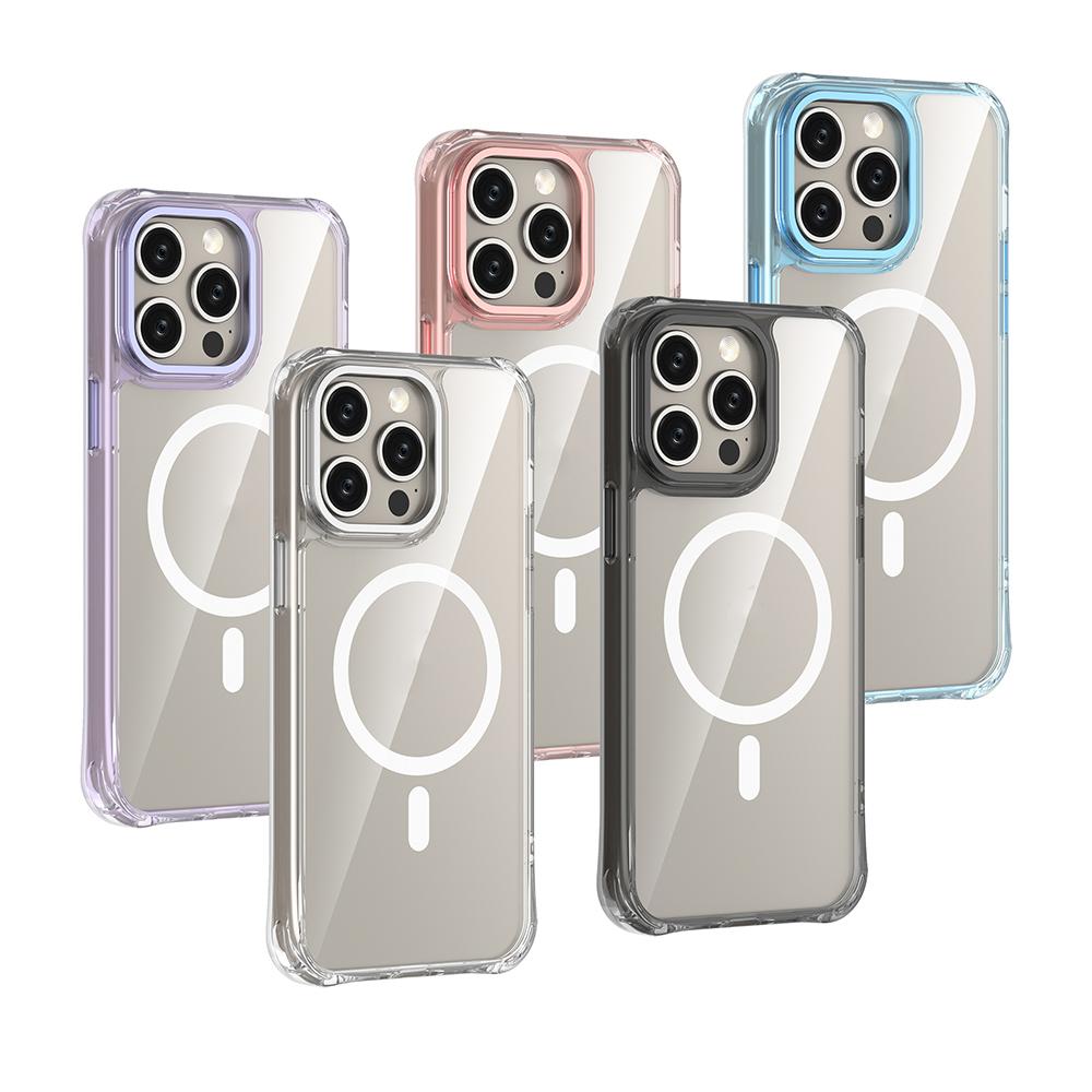 For iPhone 15 Pro Max Shockproof Magnetic PC Hybrid TPU Phone Case - Transparent Black - EDA009793509D