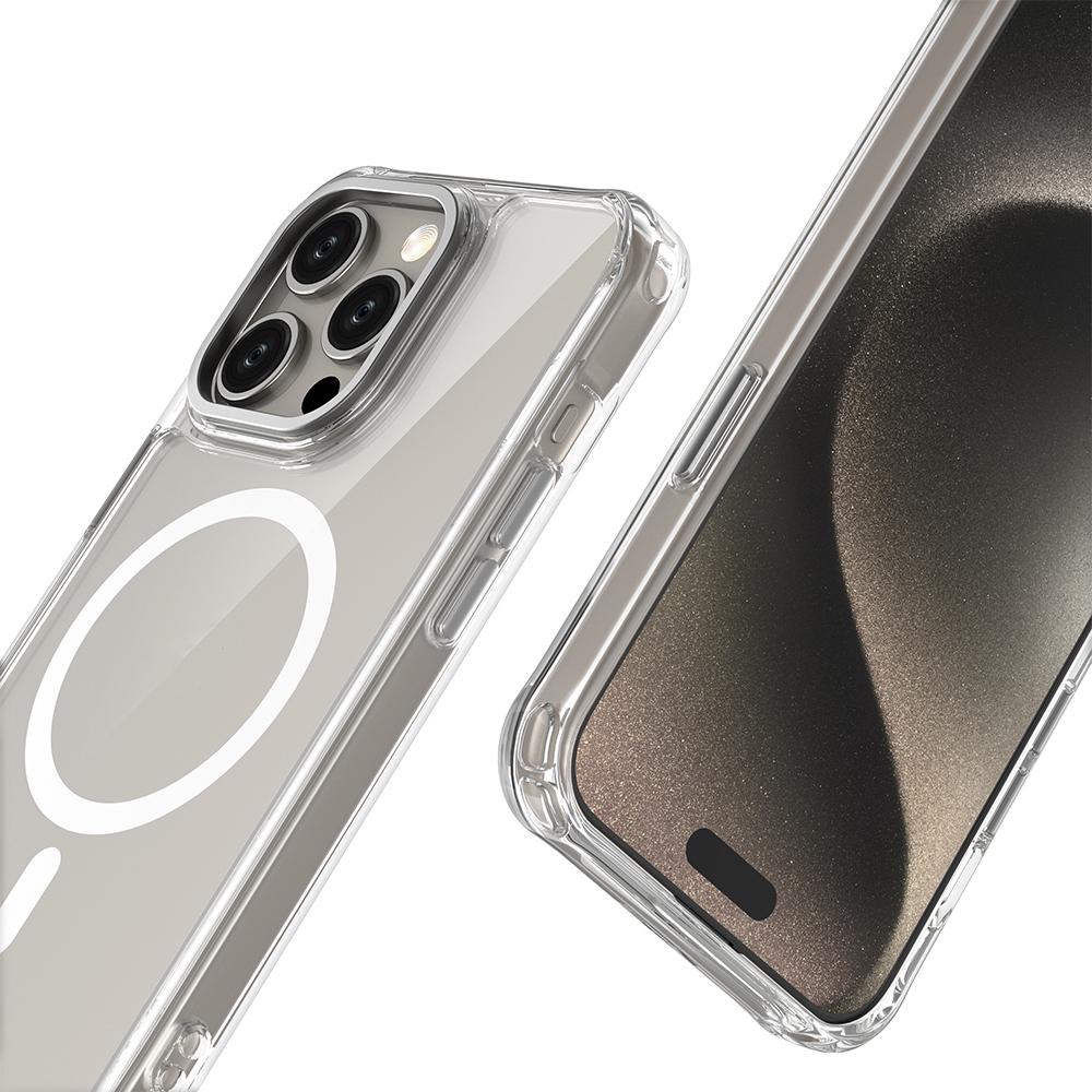For iPhone 15 Pro Max Shockproof Magnetic PC Hybrid TPU Phone Case - Transparent Black - EDA009793509D