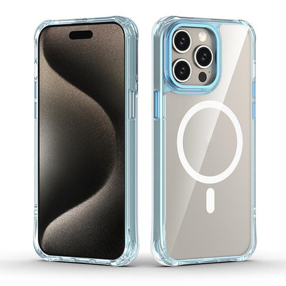 For iPhone 15 Pro Shockproof Magnetic PC Hybrid TPU Phone Case - Transparent Blue - EDA009793510A