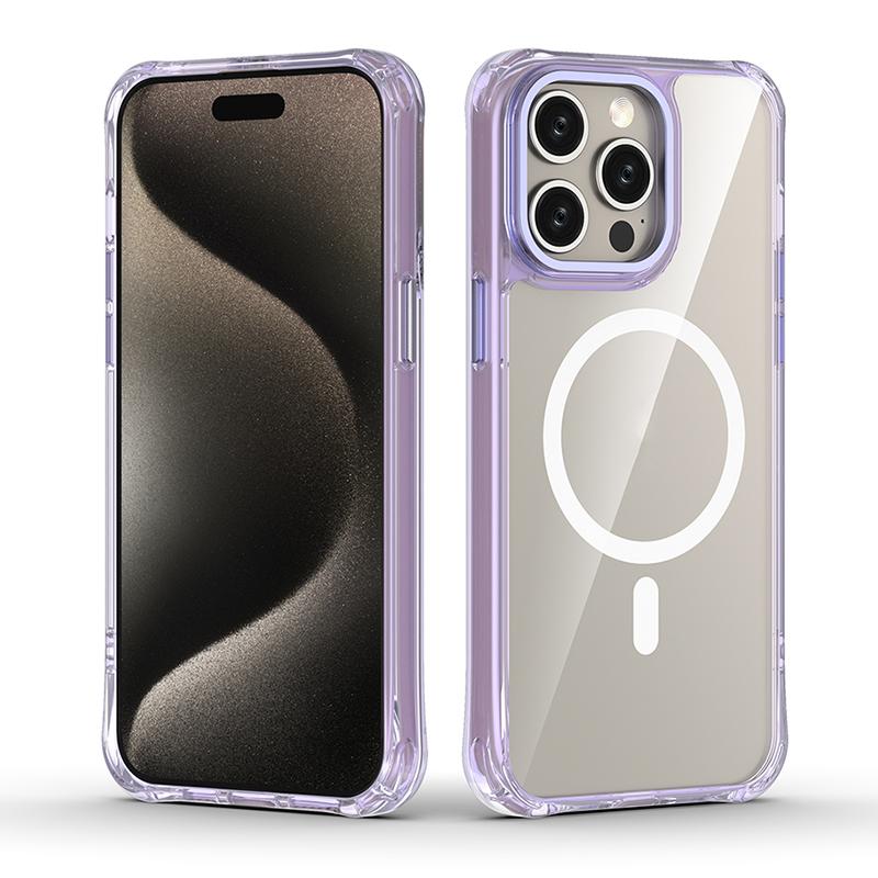 For iPhone 15 Pro Shockproof Magnetic PC Hybrid TPU Phone Case - Transparent Purple - EDA009793510B