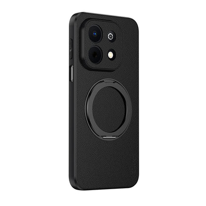 For Huawei Enjoy 90 Plus 5G Goatskin Vegan Leather Magnetic Phone Case With 360 Degree Rotating Holder - Black - EDA009794202B