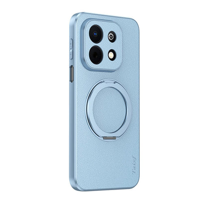 For Huawei Enjoy 90 Plus 5G Goatskin Vegan Leather Magnetic Phone Case With 360 Degree Rotating Holder - Blue - EDA009794202C
