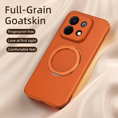 For Huawei Enjoy 90 Plus 5G Goatskin Vegan Leather Magnetic Phone Case With 360 Degree Rotating Holder - Blue - EDA009794202C