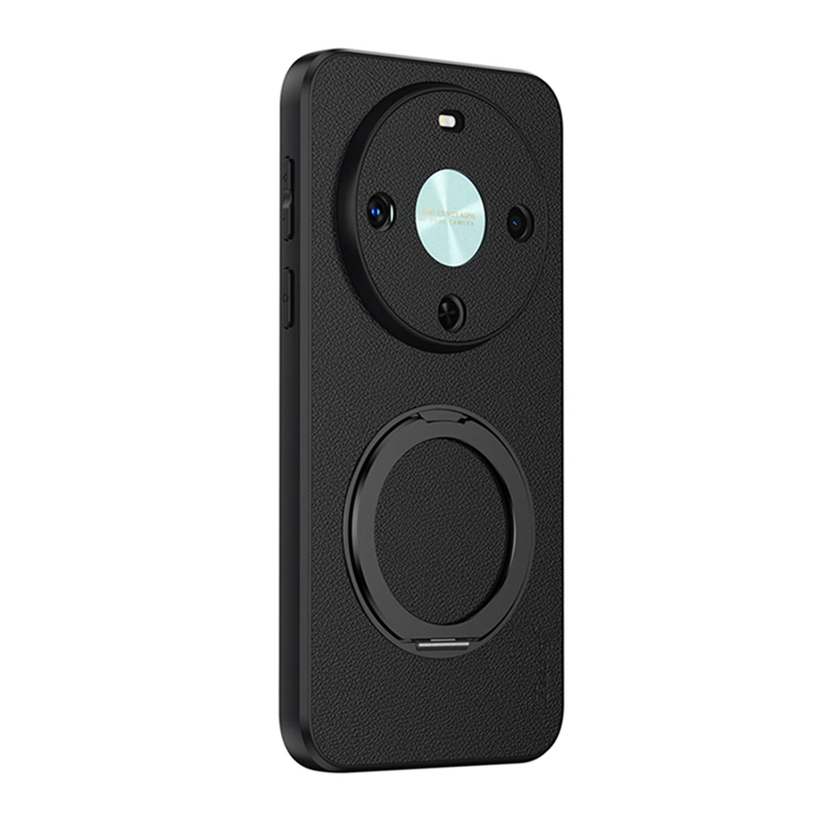 For Huawei Enjoy 70X Goatskin Vegan Leather Magnetic Phone Case With 360 Degree Rotating Holder - Black - EDA009794204B