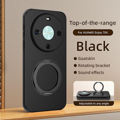 For Huawei Enjoy 70X Goatskin Vegan Leather Magnetic Phone Case With 360 Degree Rotating Holder - Black - EDA009794204B