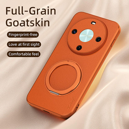 For Huawei Enjoy 70X Goatskin Vegan Leather Magnetic Phone Case With 360 Degree Rotating Holder - Black - EDA009794204B
