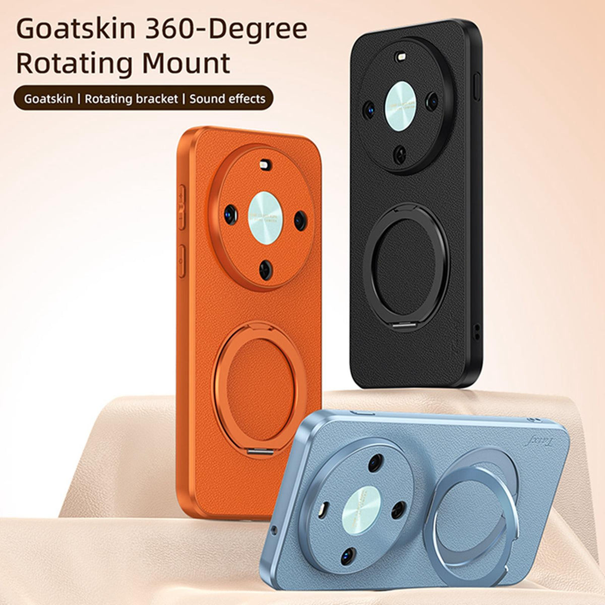 For Huawei Enjoy 70X Goatskin Vegan Leather Magnetic Phone Case With 360 Degree Rotating Holder - Blue - EDA009794204C