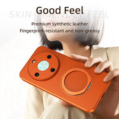 For Huawei Enjoy 70X Goatskin Vegan Leather Magnetic Phone Case With 360 Degree Rotating Holder - Blue - EDA009794204C