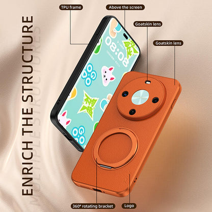 For Huawei Enjoy 70X Goatskin Vegan Leather Magnetic Phone Case With 360 Degree Rotating Holder - Blue - EDA009794204C