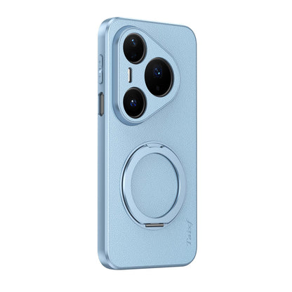 For Huawei Pura 80 Pro 5G Goatskin Vegan Leather Magnetic Phone Case With 360 Degree Rotating Holder - Blue - EDA009794205C