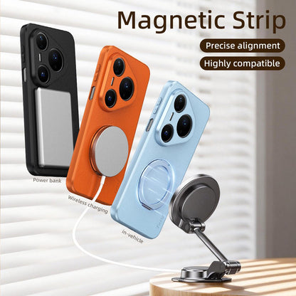 For Huawei Pura 80 Pro 5G Goatskin Vegan Leather Magnetic Phone Case With 360 Degree Rotating Holder - Blue - EDA009794205C
