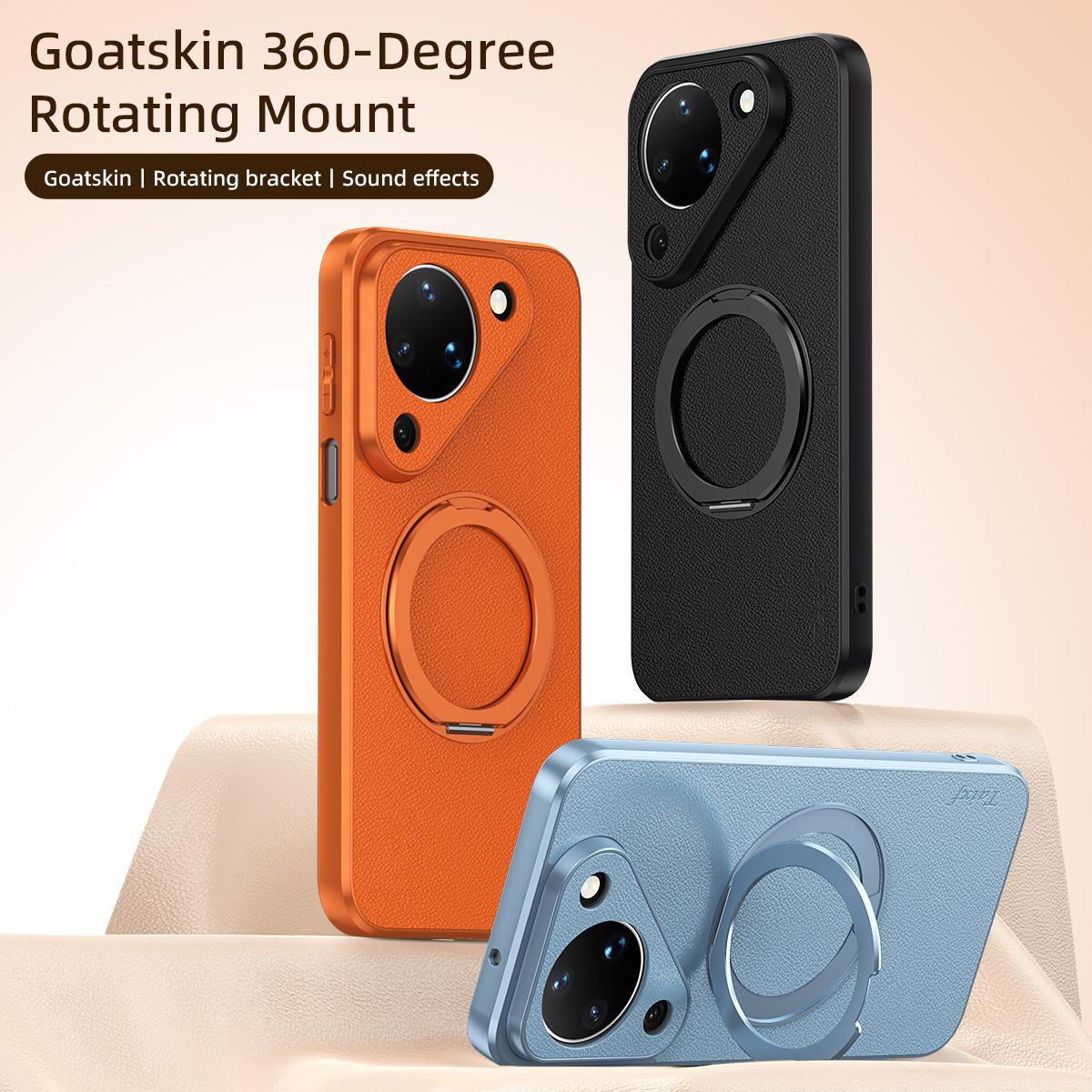 For Huawei Pura 90 5G Goatskin Vegan Leather Magnetic Phone Case With 360 Degree Rotating Holder - Orange - EDA009794209A
