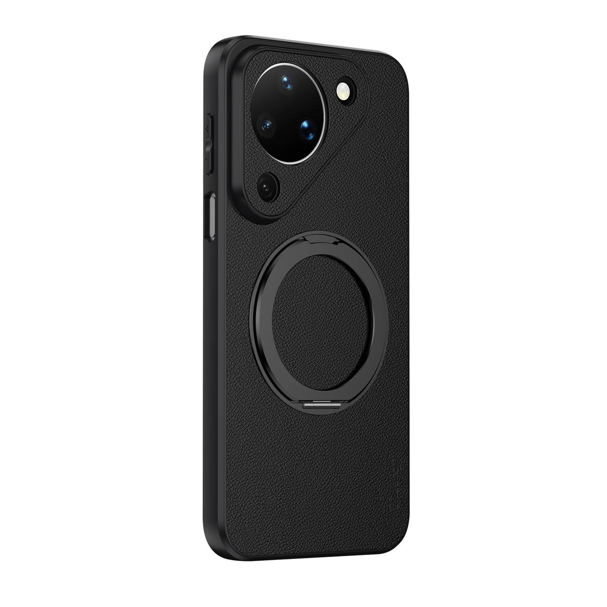 For Huawei Pura 90 5G Goatskin Vegan Leather Magnetic Phone Case With 360 Degree Rotating Holder - Black - EDA009794209B