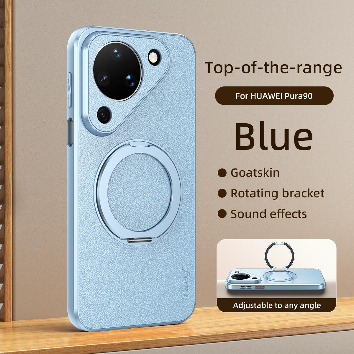 For Huawei Pura 90 5G Goatskin Vegan Leather Magnetic Phone Case With 360 Degree Rotating Holder - Blue - EDA009794209C