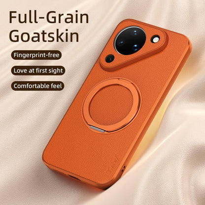 For Huawei Pura 90 5G Goatskin Vegan Leather Magnetic Phone Case With 360 Degree Rotating Holder - Blue - EDA009794209C