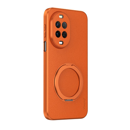 For Huawei Nova 15 Goatskin Vegan Leather Magnetic Phone Case With 360 Degree Rotating Holder - Orange - EDA009794211A