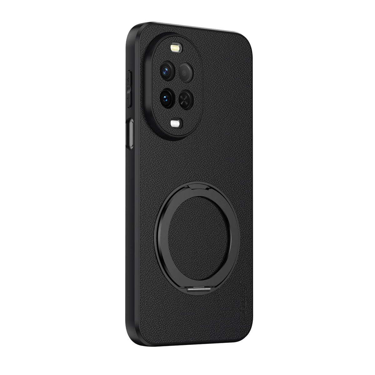For Huawei Nova 15 Goatskin Vegan Leather Magnetic Phone Case With 360 Degree Rotating Holder - Black - EDA009794211B