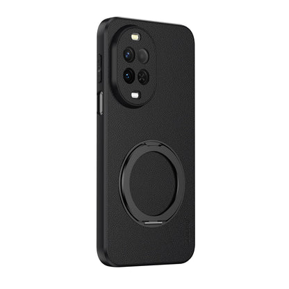 For Huawei Nova 15 Goatskin Vegan Leather Magnetic Phone Case With 360 Degree Rotating Holder - Black - EDA009794211B