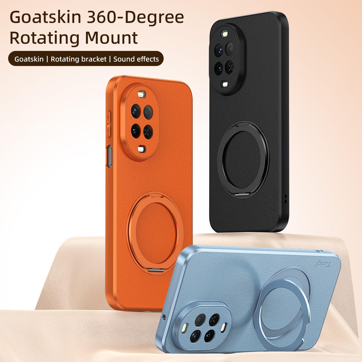 For Huawei Nova 15 Goatskin Vegan Leather Magnetic Phone Case With 360 Degree Rotating Holder - Black - EDA009794211B