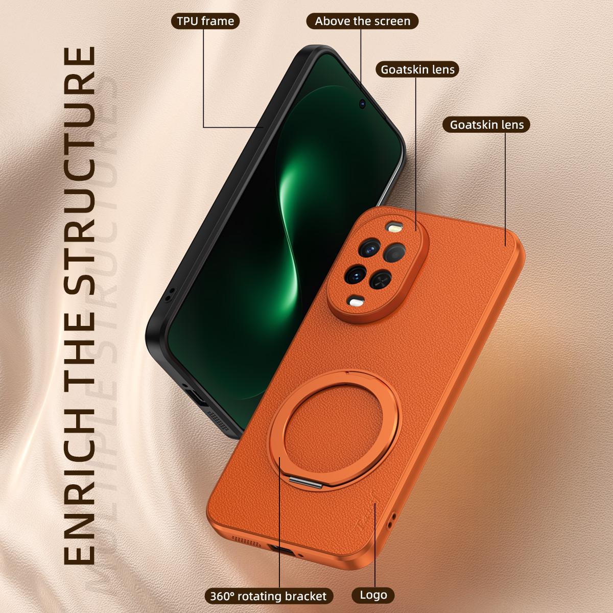 For Huawei Nova 15 Goatskin Vegan Leather Magnetic Phone Case With 360 Degree Rotating Holder - Black - EDA009794211B