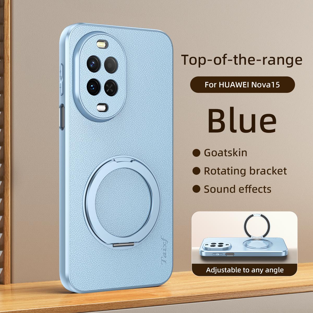 For Huawei Nova 15 Goatskin Vegan Leather Magnetic Phone Case With 360 Degree Rotating Holder - Blue - EDA009794211C